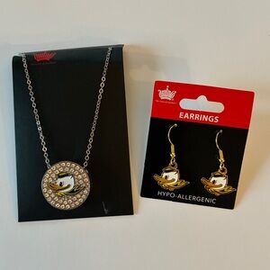Oregon Ducks UO Jewelry Set Crystal Pendant Necklace Dangle Earrings New